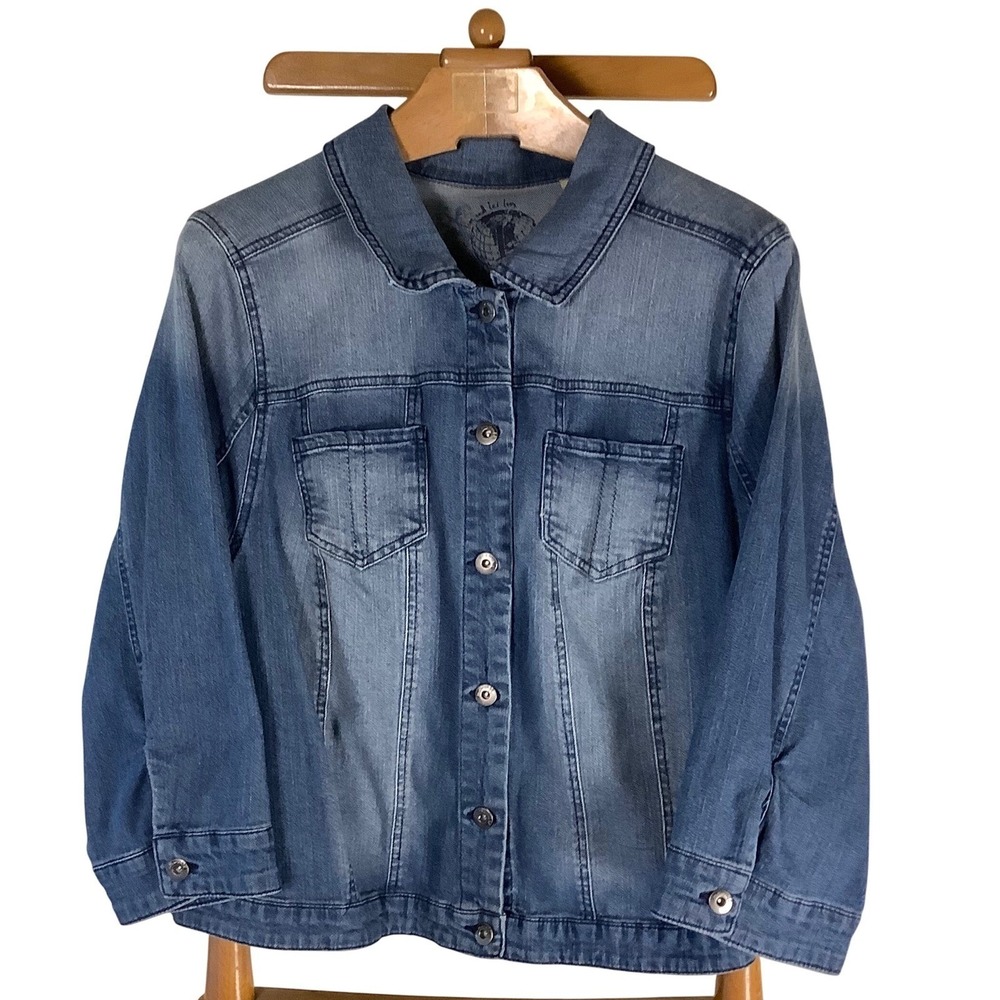 Womens 2X One World Denim Jacket Button Up Long Sleeve Jean Coat Festival Fall